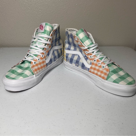 VANS Sneakers Gingham Plaid Colorblock Sk-8 Hi Shoes Embroidery Women's Size 8.5 - Picture 8 of 10